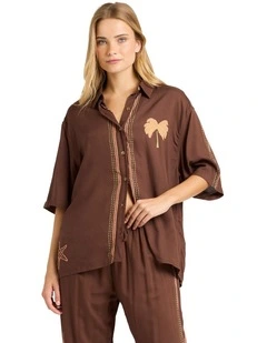 Vacay Mode Button-Down Shirt in Teak