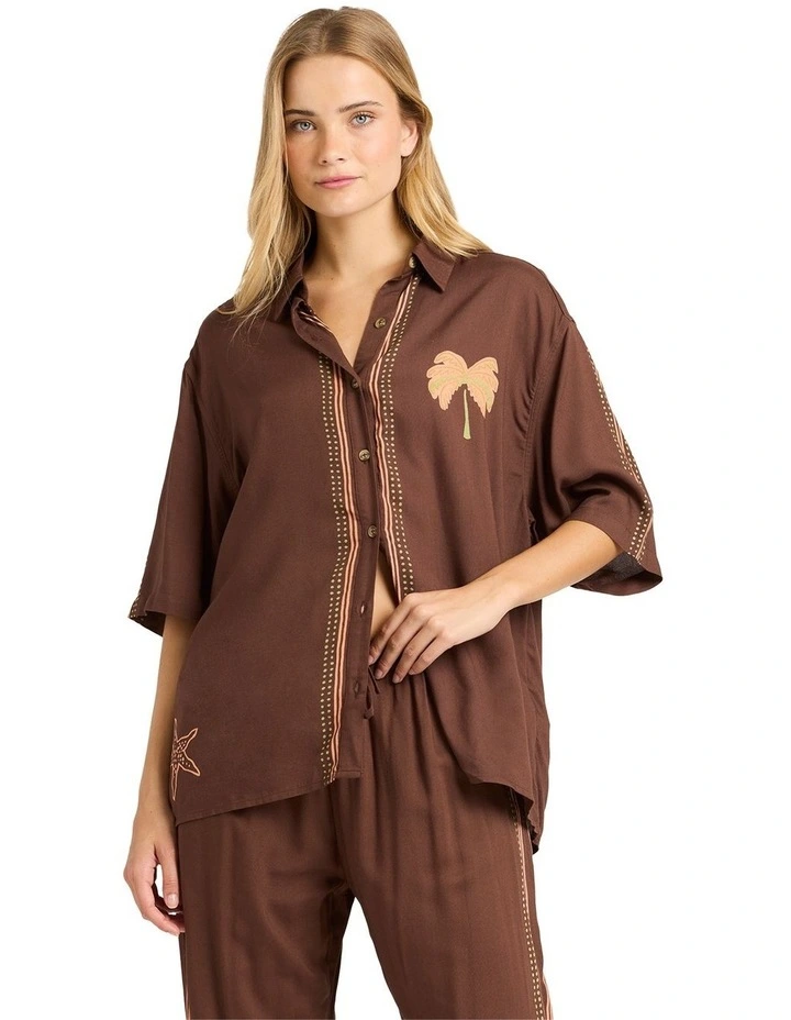 Vacay Mode Button-Down Shirt in Teak image 1