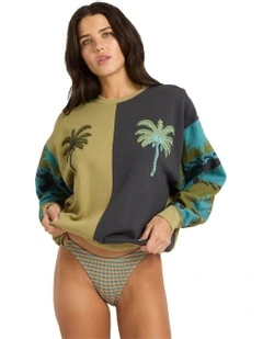 Split Palm Crew Neck Jumper in Green