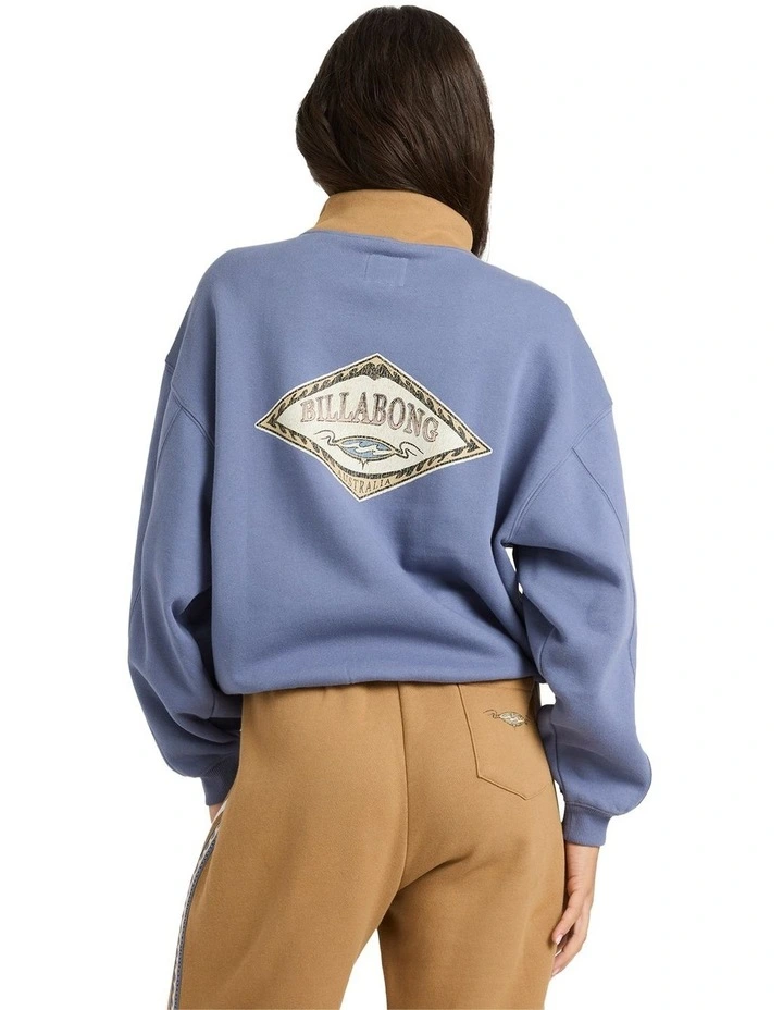 Wave Break Half Zip Fleece Hoodie in Stone Blue image 2