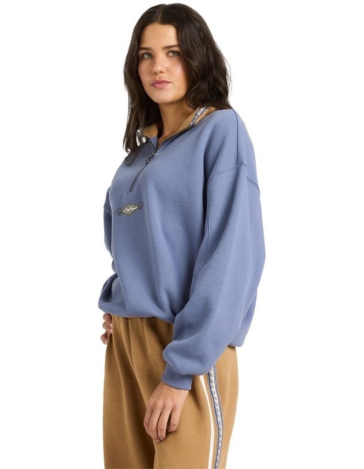 Wave Break Half Zip Fleece Hoodie in Stone Blue image 3