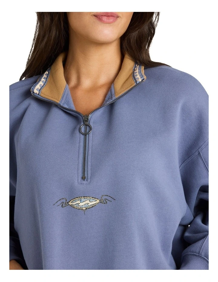 Wave Break Half Zip Fleece Hoodie in Stone Blue image 4