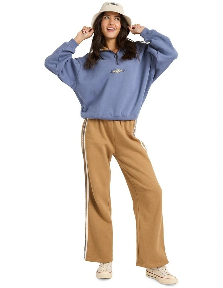 Wave Break Half Zip Fleece Hoodie in Stone Blue image 5