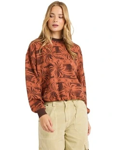 Vida Palms Crew Neck Sweat Top in Teak
