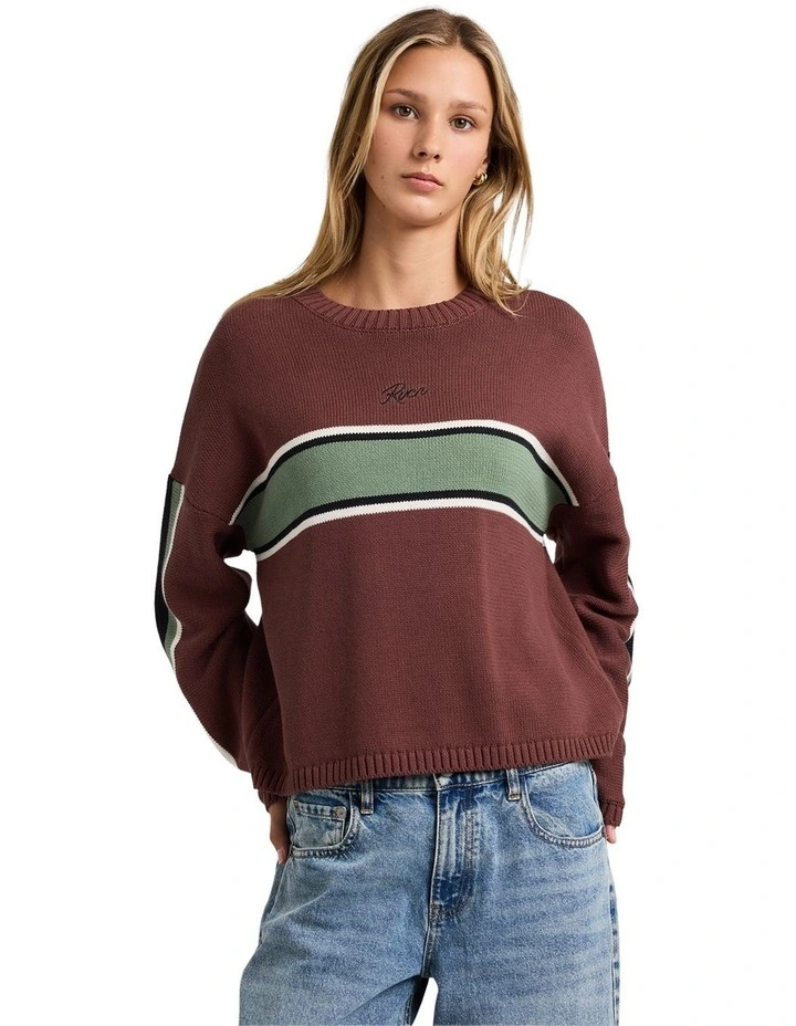 Ivy Stripe Crew Neck Jumper in Terra Brown image 1