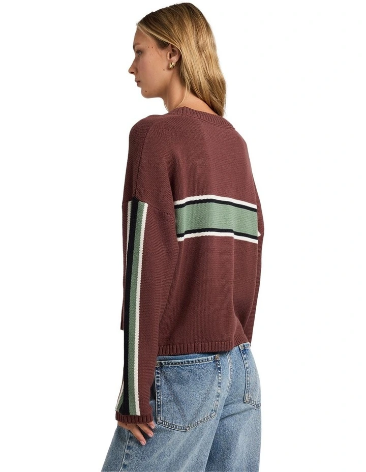 Ivy Stripe Crew Neck Jumper in Terra Brown image 2