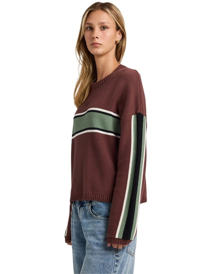 Ivy Stripe Crew Neck Jumper in Terra Brown image 3