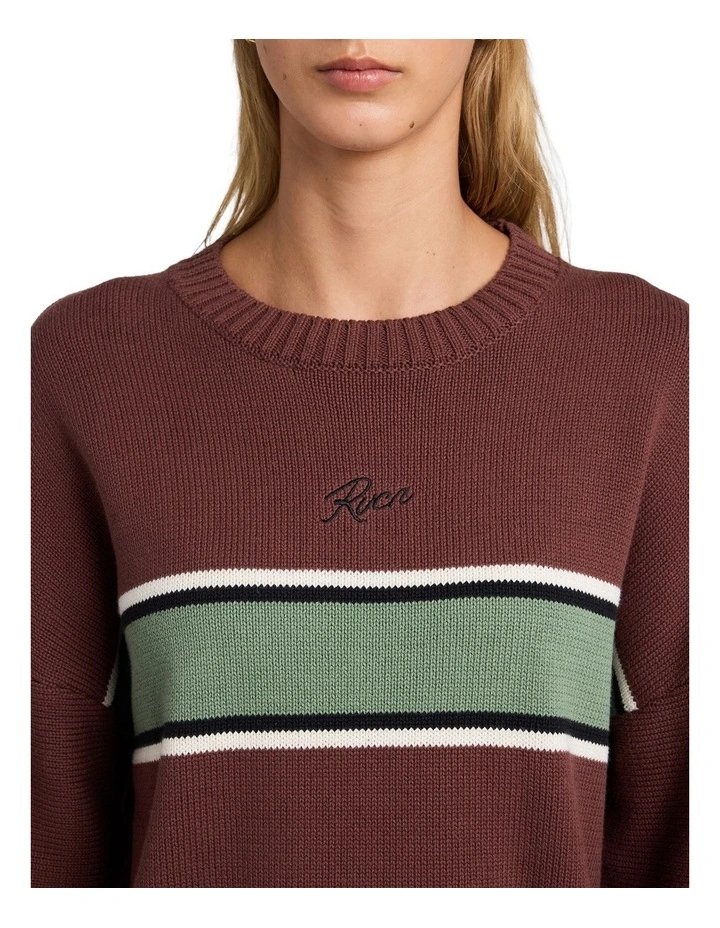 Ivy Stripe Crew Neck Jumper in Terra Brown image 4