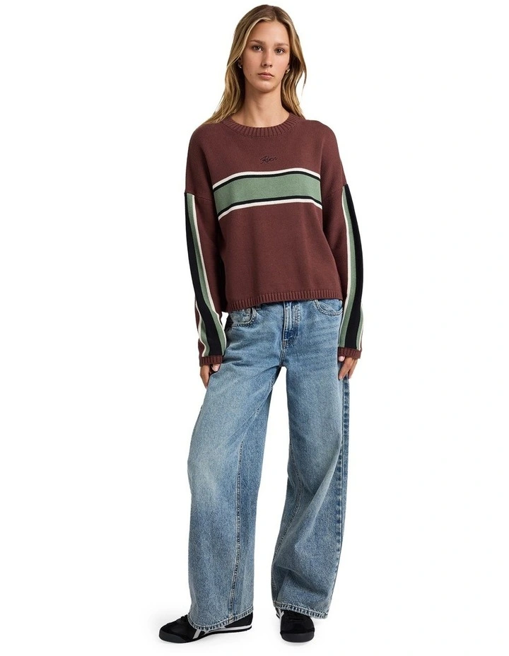 Ivy Stripe Crew Neck Jumper in Terra Brown image 5