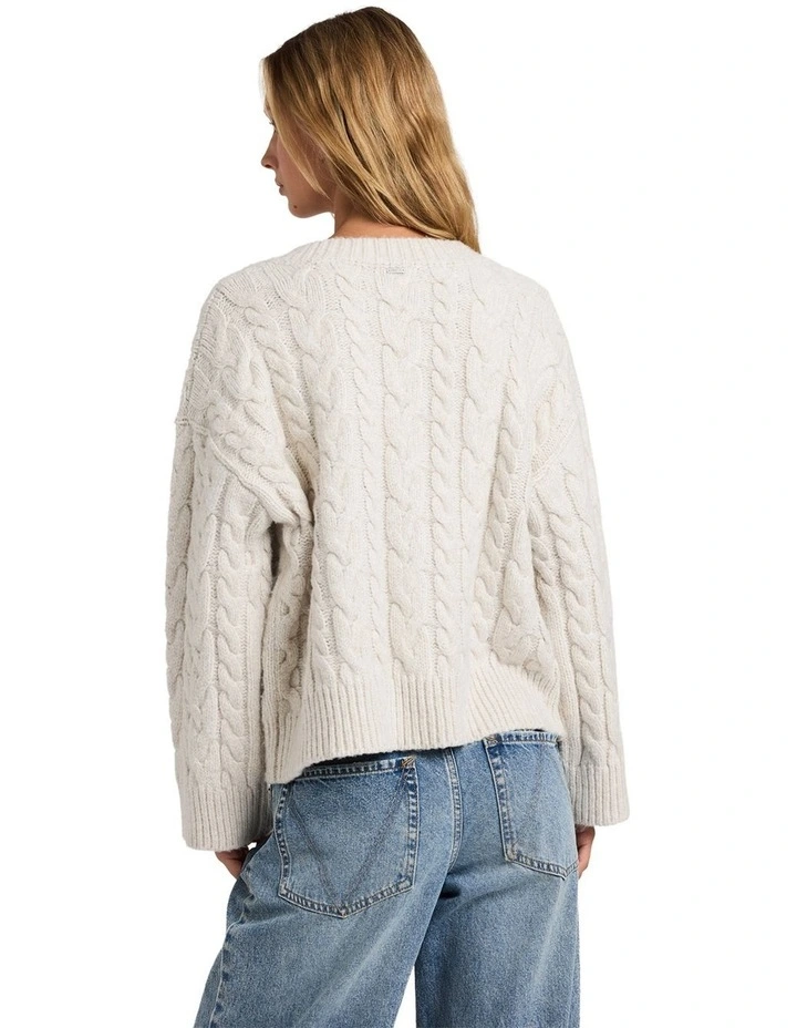 Cable V Neck Sweater in Star White image 2
