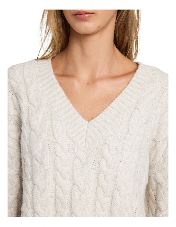 Cable V Neck Sweater in Star White image 4