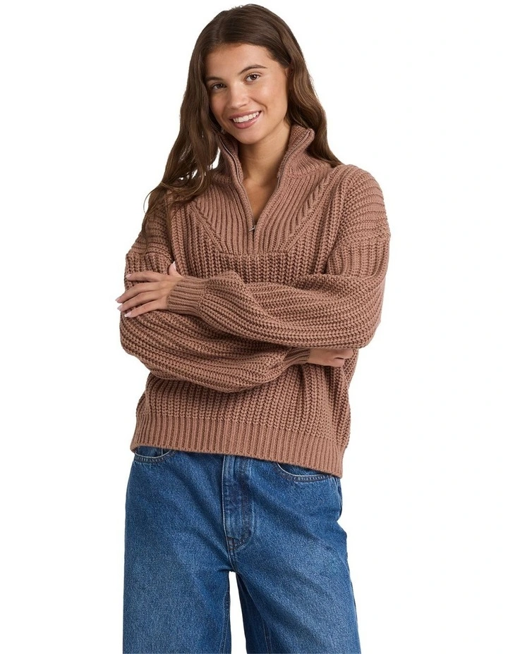So Cozy Half Zip Jumper in Brown image 1