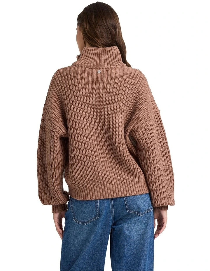 So Cozy Half Zip Jumper in Brown image 2