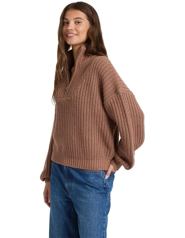 So Cozy Half Zip Jumper in Brown image 3