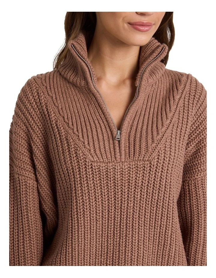 So Cozy Half Zip Jumper in Brown image 4