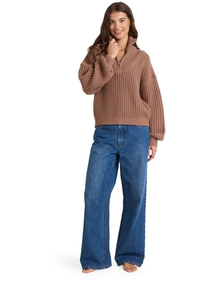 So Cozy Half Zip Jumper in Brown image 5