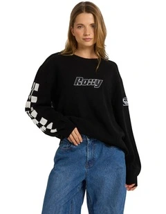 Surf90 Crew Neck Jumper in Black