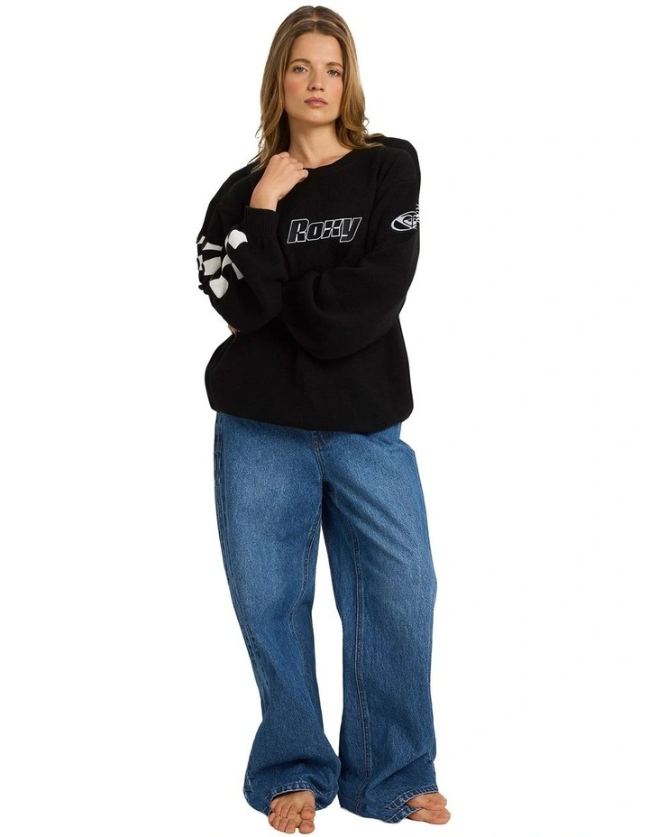 Surf90 Crew Neck Jumper in Black image 5