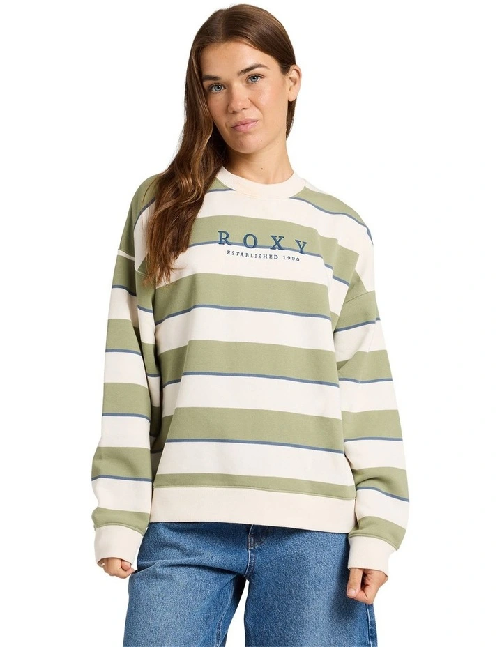 Strictly Stripe Crew Neck Jumper in Green image 1