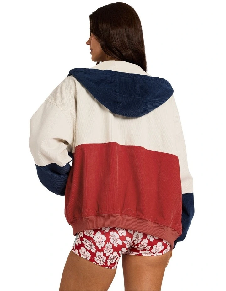 Set The Tone Zip Up Hoodie in Red, Beige, and Navy image 2