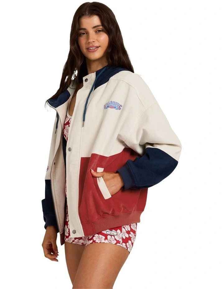 Set The Tone Zip Up Hoodie in Red, Beige, and Navy image 3