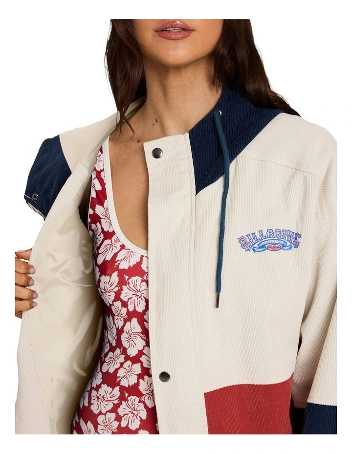 Set The Tone Zip Up Hoodie in Red, Beige, and Navy image 4