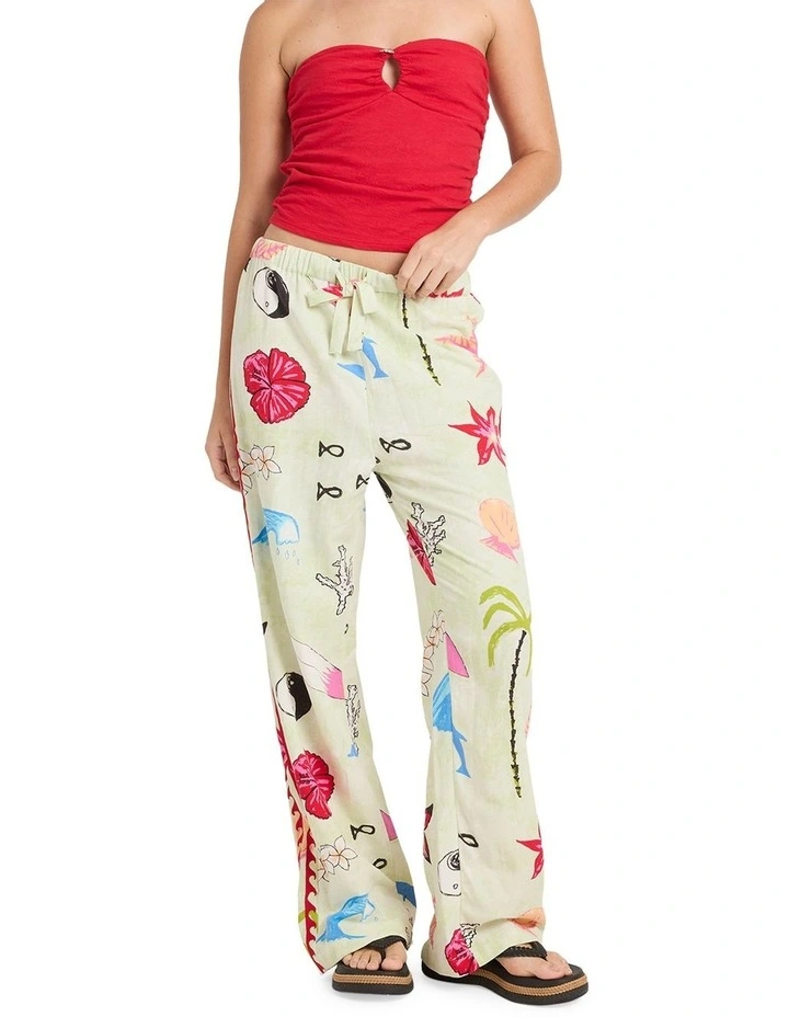 Lottie Hall Elastic Waist Linen Pants in Green image 1