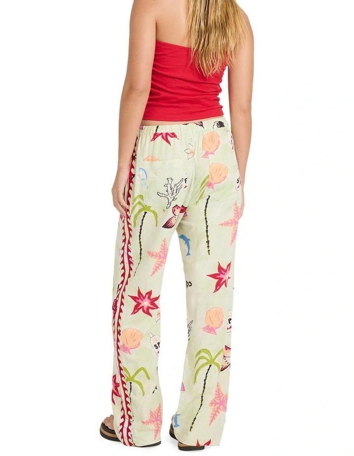 Lottie Hall Elastic Waist Linen Pants in Green image 2