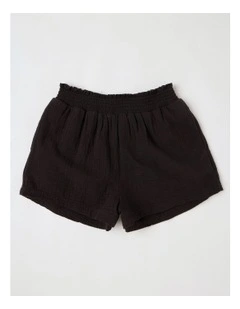 In The Waves Elastic Waist Shorts in Black