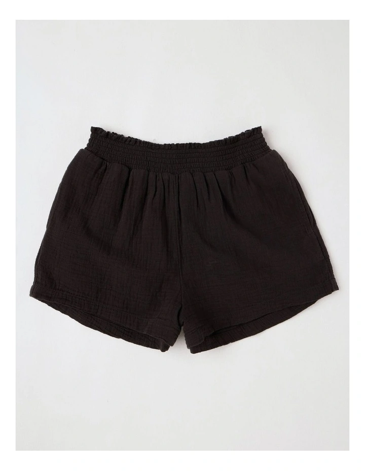 In The Waves Elastic Waist Shorts in Black image 1