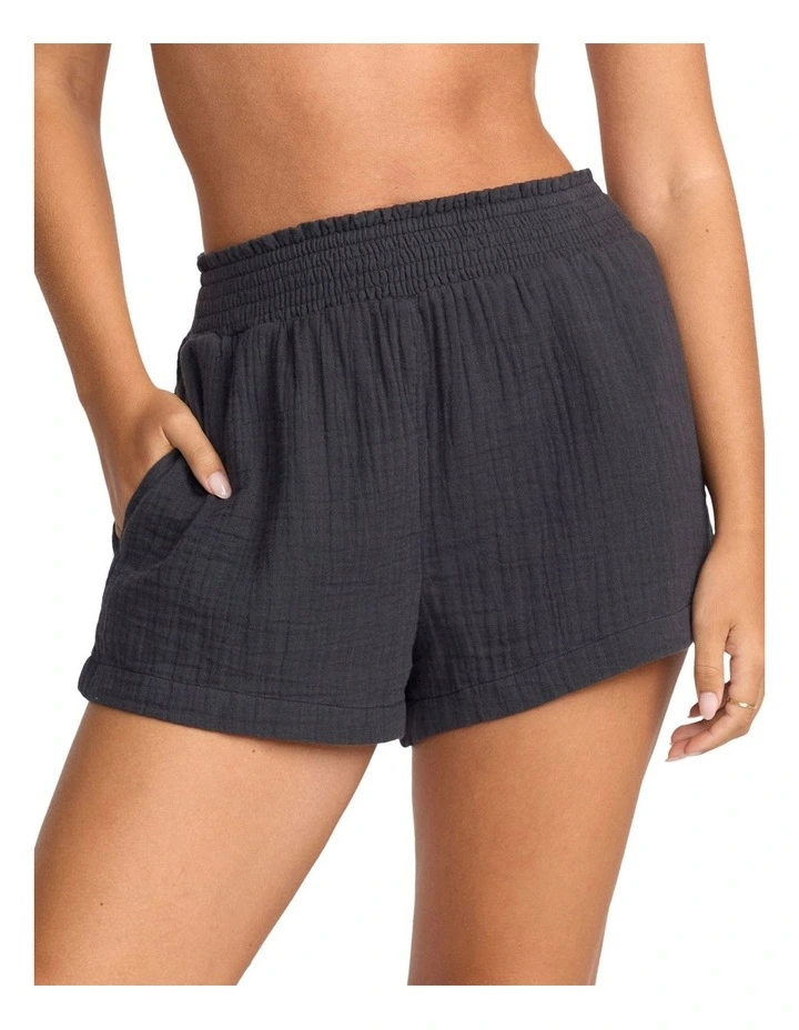 In The Waves Elastic Waist Shorts in Black image 4