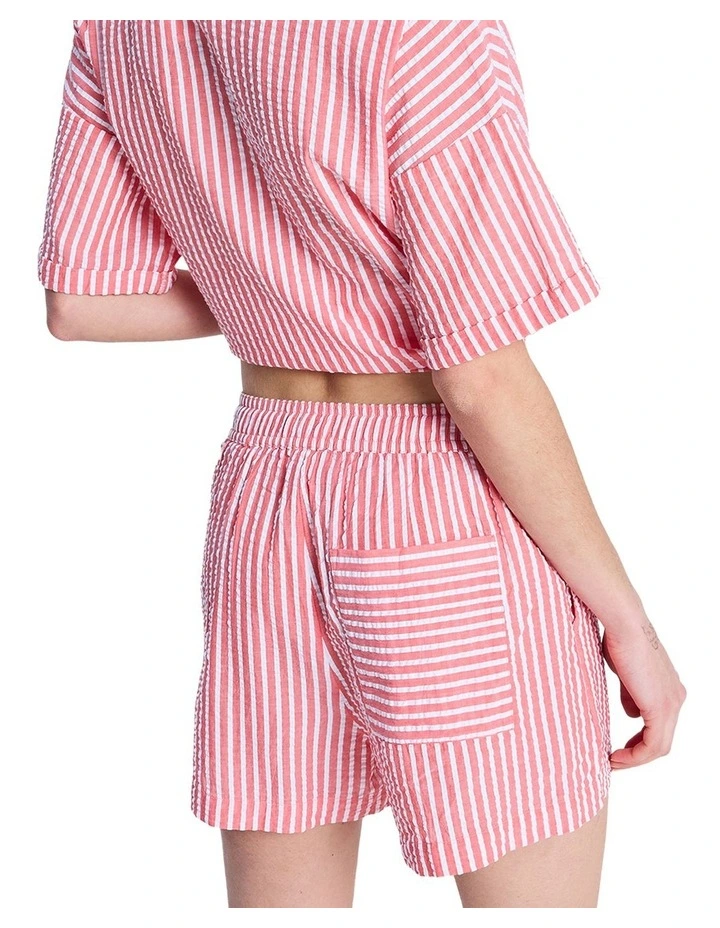 Lekeito Break High Stripe Beach Shorts in Pink image 2
