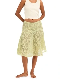 Paisley Lace Midi Skirt in Green