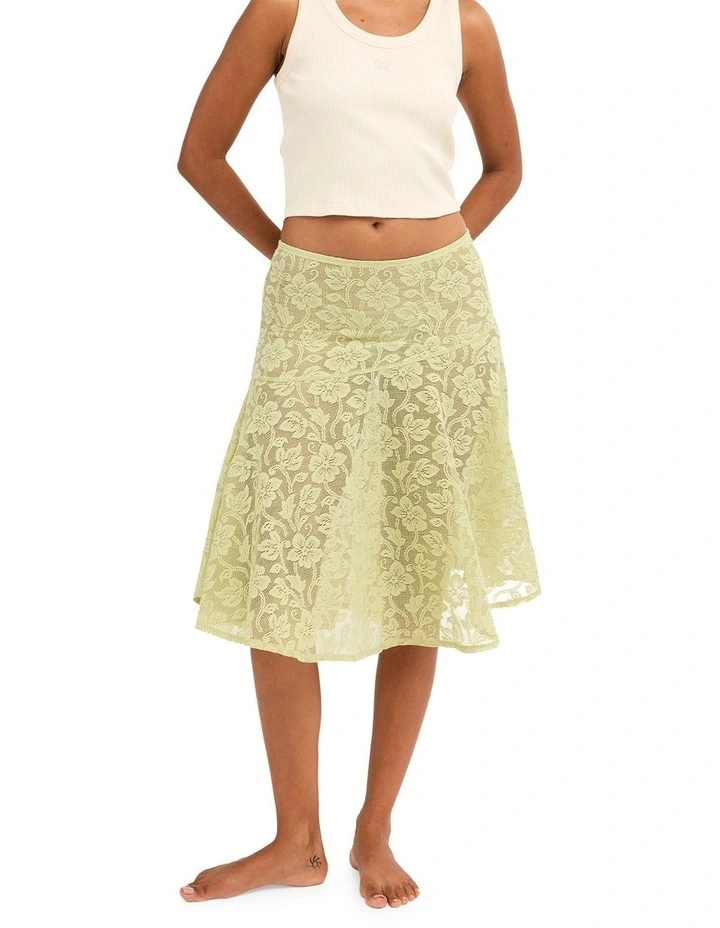 Paisley Lace Midi Skirt in Green image 1