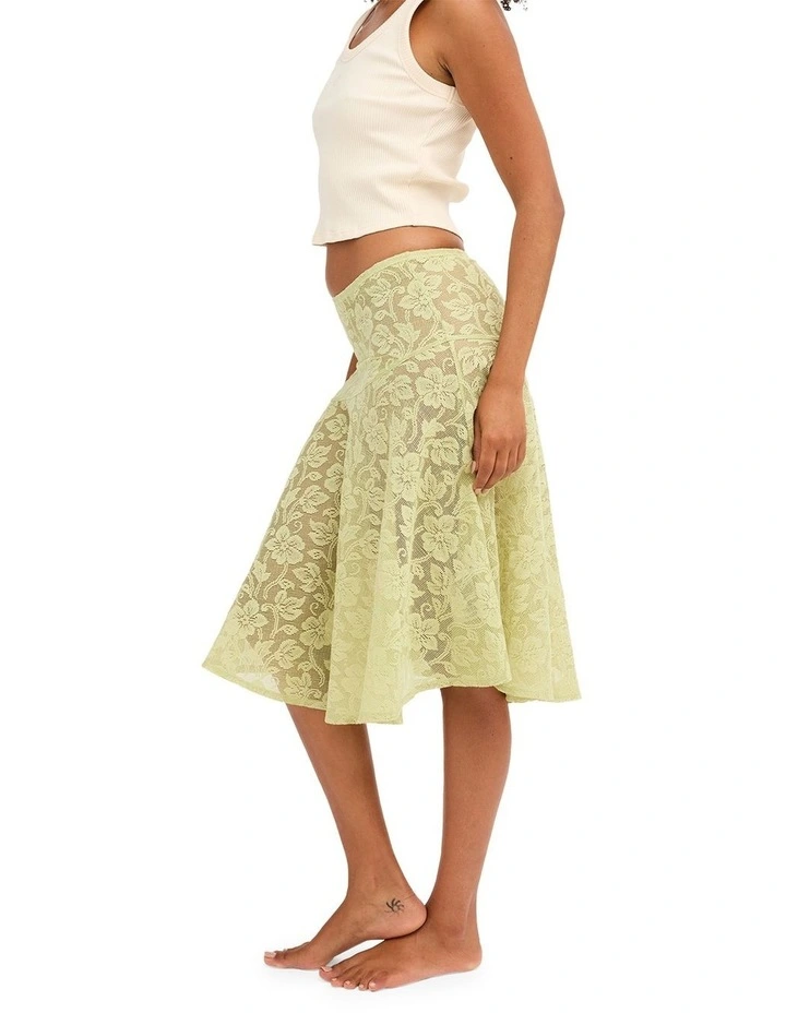Paisley Lace Midi Skirt in Green image 3