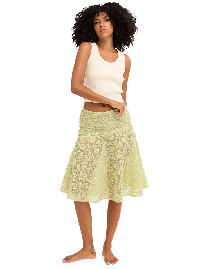 Paisley Lace Midi Skirt in Green image 5