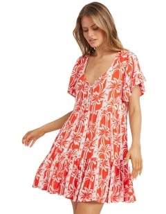 Row Of Palms Mini Dress in Red Aloha