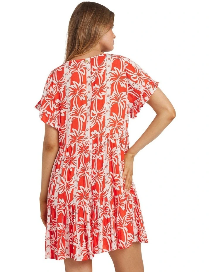 Row Of Palms Mini Dress in Red Aloha image 2