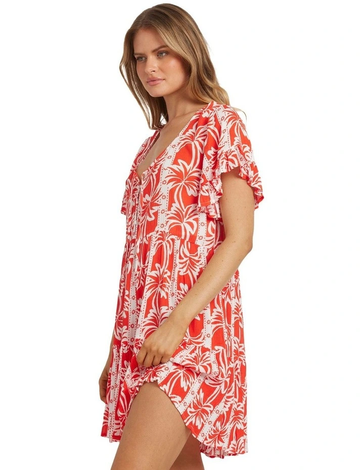 Row Of Palms Mini Dress in Red Aloha image 3