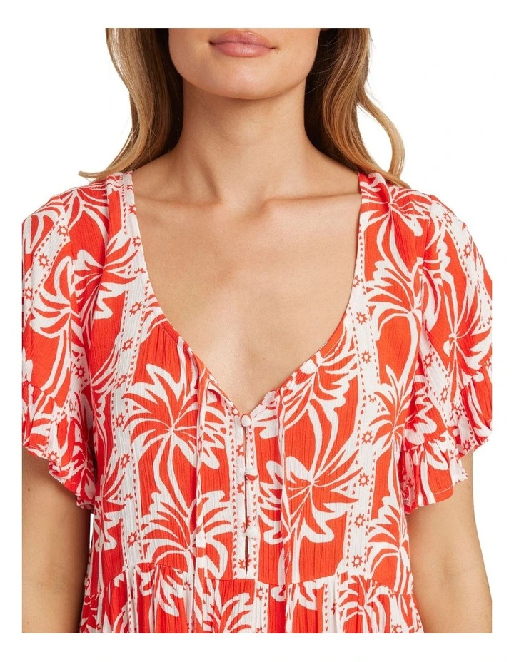 Row Of Palms Mini Dress in Red Aloha image 4