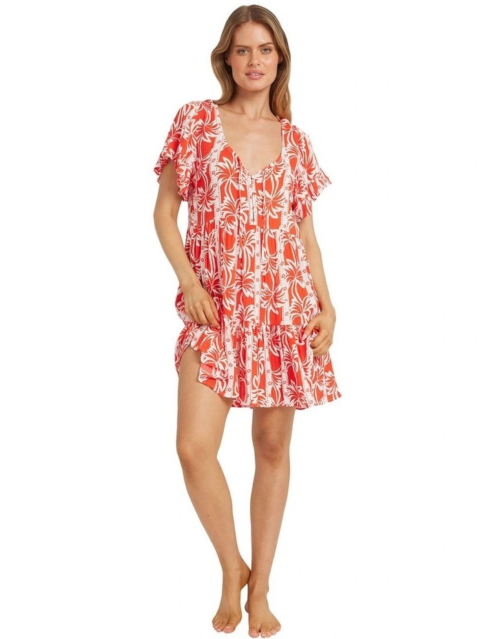 Row Of Palms Mini Dress in Red Aloha image 5