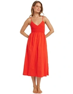 Such A Trip Midi Dress in Red Aloha