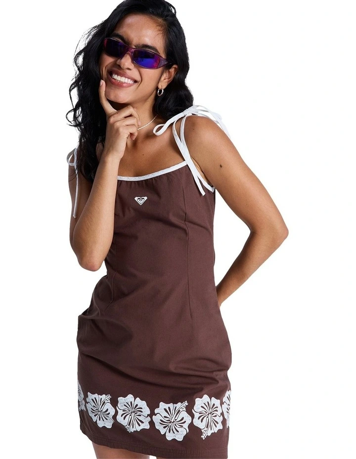 New Nostalgia Solid Mini Dress in Brown image 1