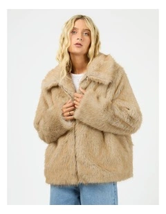 Sable Faux Fur Zip Coat in Brown