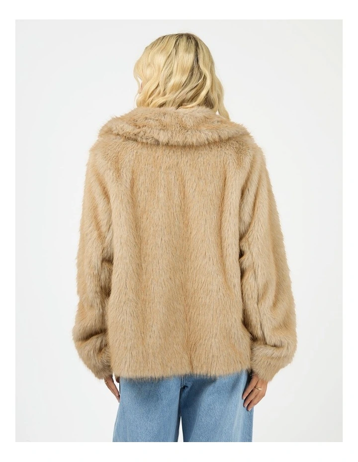 Sable Faux Fur Zip Coat in Brown image 2