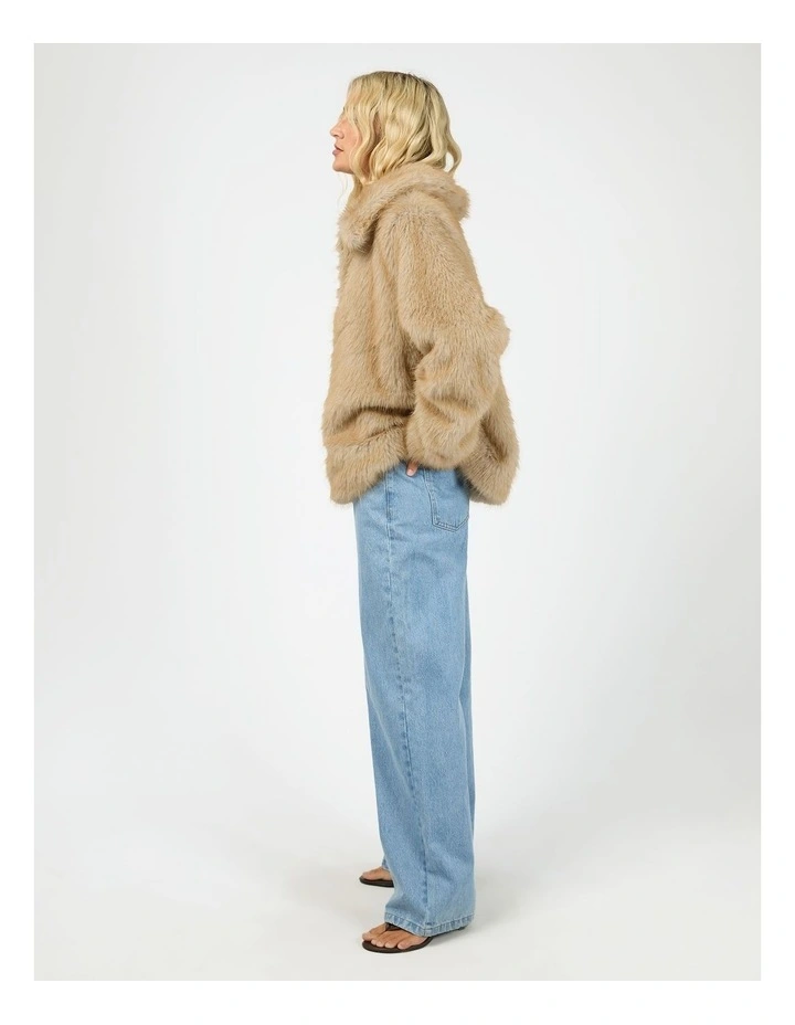 Sable Faux Fur Zip Coat in Brown image 6