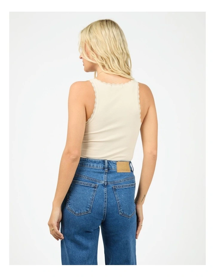 Washed Rib Lace Tank in Beige image 2