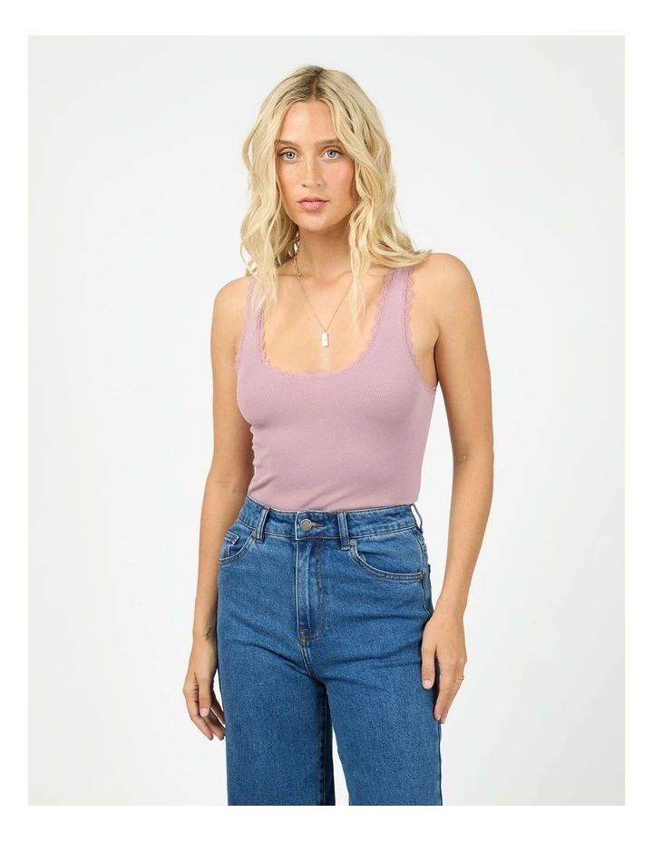 Washed Rib Lace Tank in Pink image 1