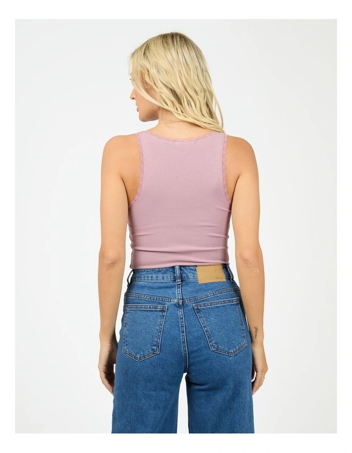 Washed Rib Lace Tank in Pink image 2