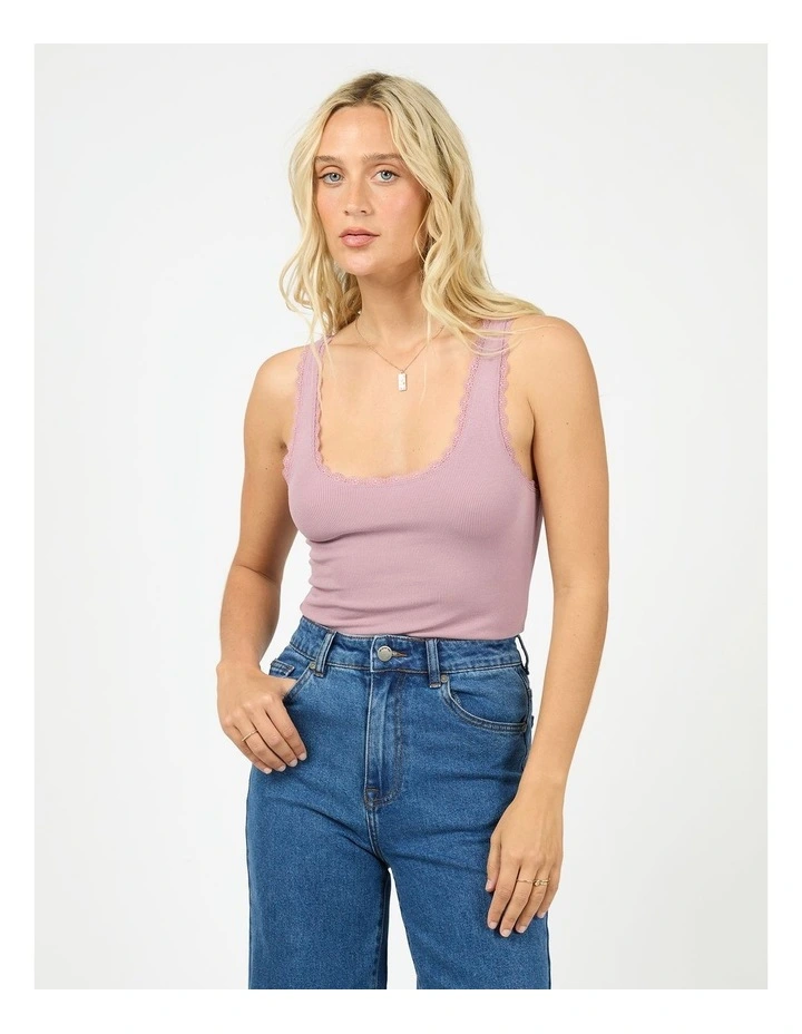 Washed Rib Lace Tank in Pink image 3